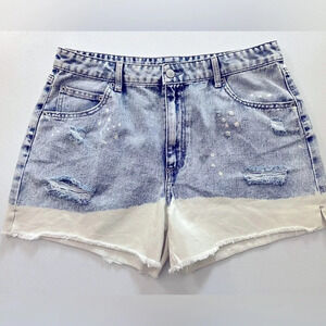 No Boundaries sz15 distressed blue/white denim High rise cut off shorts HOT